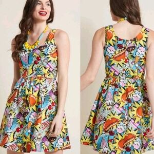 Modcloth Folter Good Enough to Eat A-Line Comic Food Pin Up Retro Dress